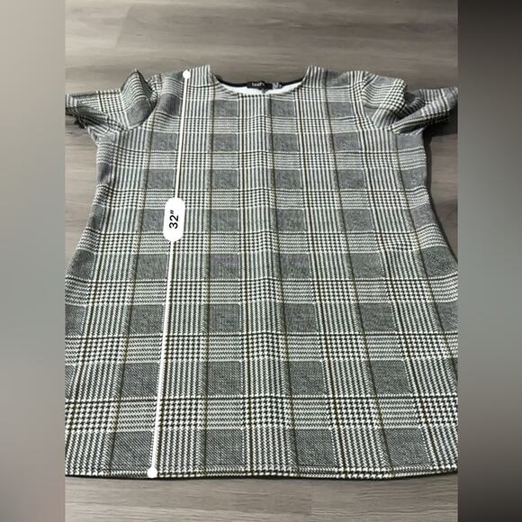Boohoo Black & White Striped Plaid Houndstooth Short Sleeve Tunic Top Size 12 - Picture 9 of 9